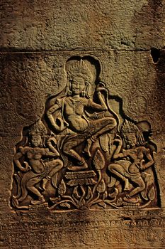 Apsara dancers wall carving, Bayon temple, Angkor area, Siem Reap, Cambodia