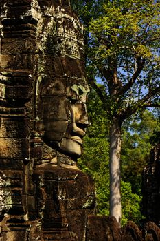 Stone face of Bayon temple, Angkor area, Siem Reap, Cambodia