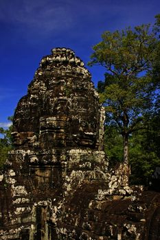 Stone faces of Bayon temple, Angkor area, Siem Reap, Cambodia