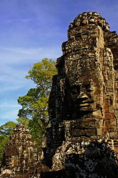 Stone faces of Bayon temple, Angkor area, Siem Reap, Cambodia