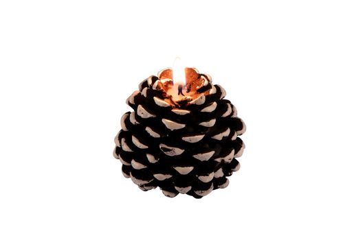 decorative cone shape candle burn flame isolated on white background.