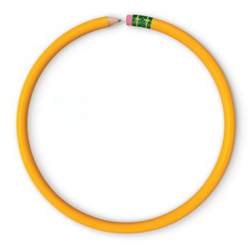 Yellow pencil in the shape of a circle. Isolated on white. Includes clipping path.