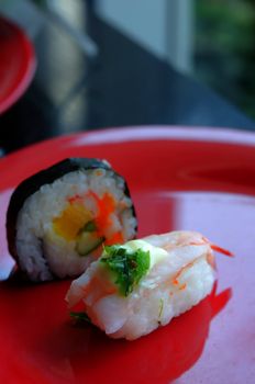 sushi with Cream Cheese and shrimp on dish