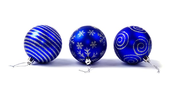 blue christmas balls isolated on white