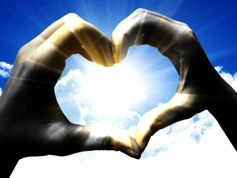 love shape hand silhouette in sky