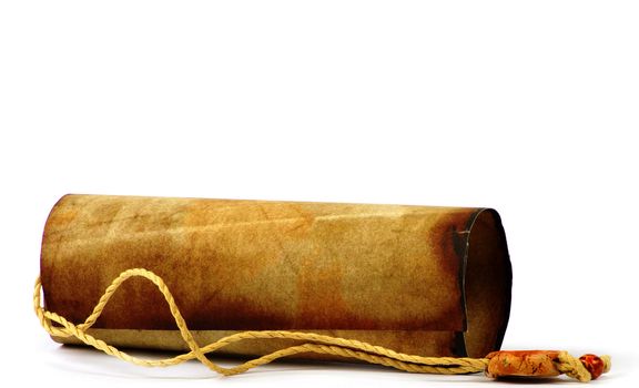 Old rolled paper isolated on a white