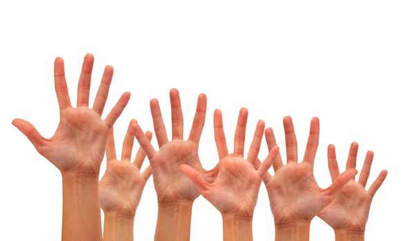 Group of Hands in the air isolated on white background