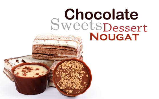 Chocolate and nuts over white