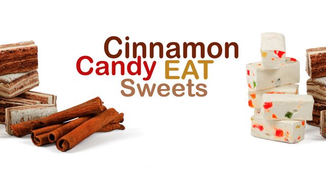 Sweets and cinnamon sticks isolated on white background