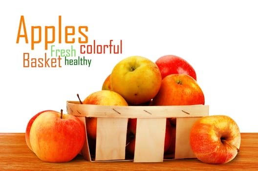 Fresh and colorful apples in basket, selective focus