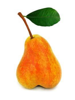 Ripe yellow pear on white background