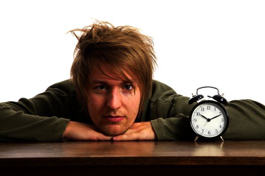 Male portrait with alarm clock
