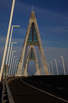 Highway bridge with tall pylons