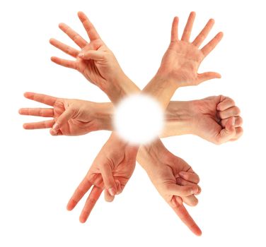 Counting man hands (0 to 5) isolated on white background