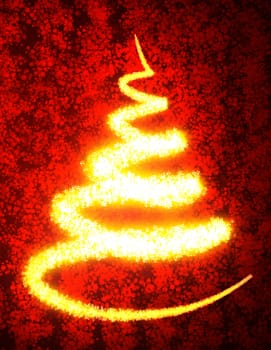 Abstract golden christmas tree on red background