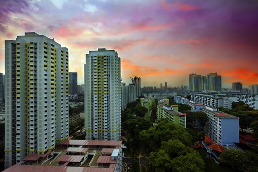Sunset Over Singapore Government Public Housing Estate