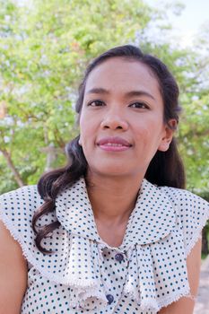 Thai Girl Portrait of happy tourist travel in Vacation.