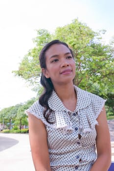 Thai Girl Portrait of happy tourist travel in Vacation.