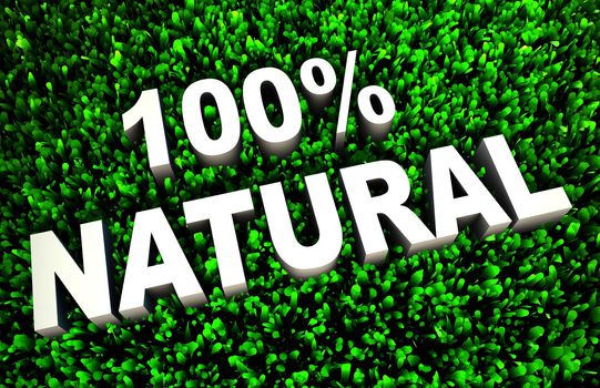 100% Natural Sign on Rendered Grass in 3D