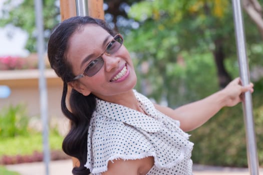 Thai Girl Portrait of happy tourist travel in Vacation.