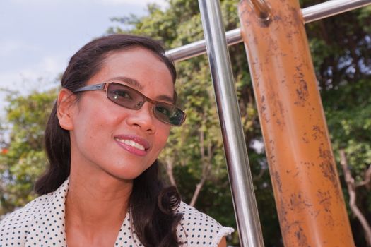 Thai Girl Portrait of happy tourist travel in Vacation.