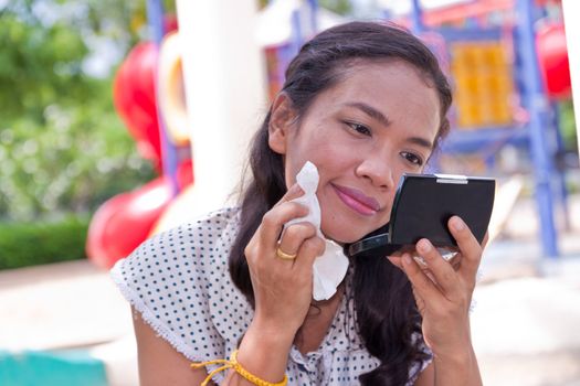 Thai Girl Portrait of happy tourist travel in Vacation.