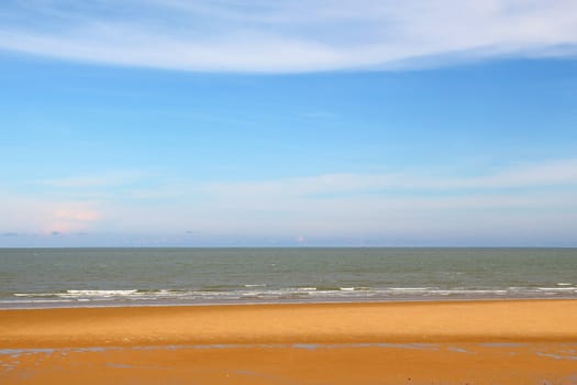 Beach and blue sky at the Pranburi sea in Thailand