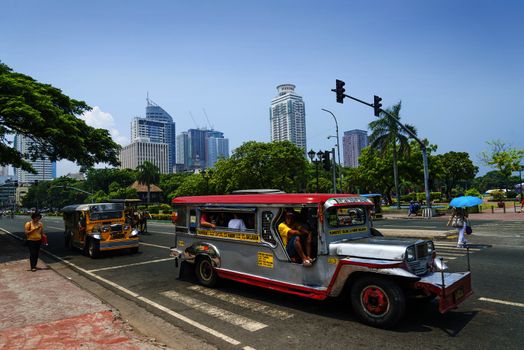 jeepneys in rizal park of manila philippines