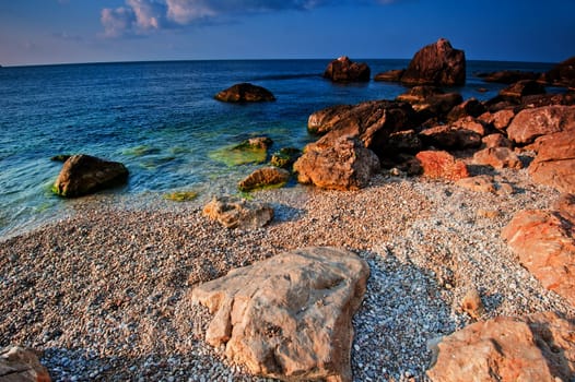 Empty deserted beach south coast of the Crimean peninsula