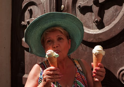 Woman eating ice cream