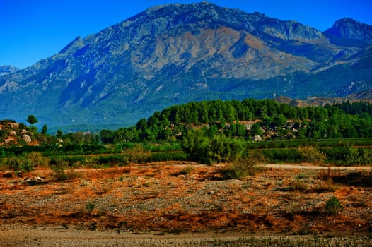 Green Hills of mountains in the background. Turkey.