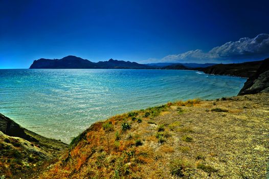 Bay of Koktebel, in the background extinct volcano Karadag