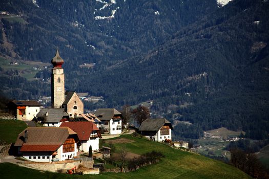 Typical Italian village in South Tyrol with church