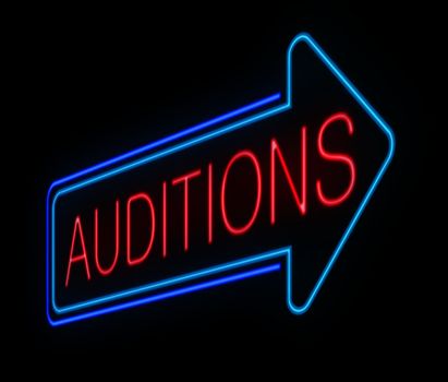Illustration depicting an illuminated neon auditions sign.