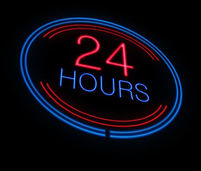 Illustration depicting an illuminated neon 24 hours sign.