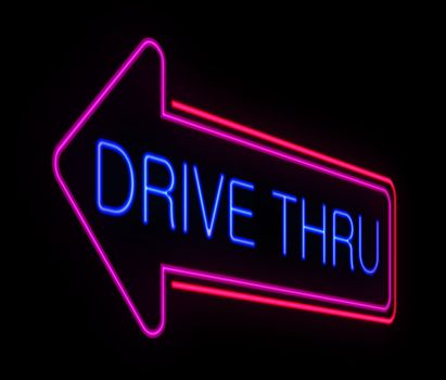 Illustration depicting an illuminated neon drive thru sign.