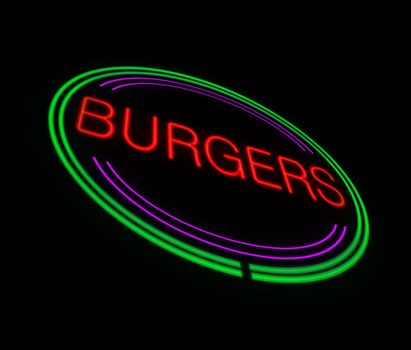 Illustration depicting an illuminated neon burgers sign.