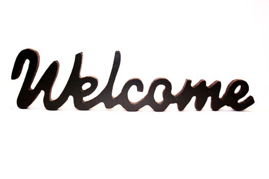 Close up of the word welcome on a white background