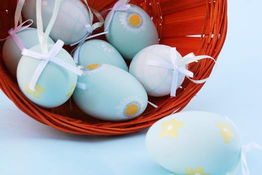 Tipical eastern eggs in a orange basket