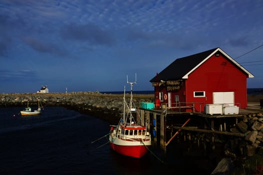 Scenic fishing port on Vaeroy, Lofoten islands in Norway