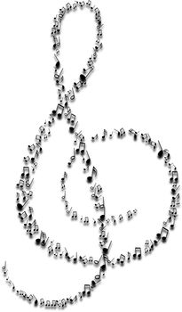 Illustration of a musical Clef symbol made of smaller musical notes