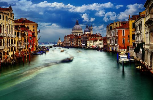 Grand Canal and Basilica Santa Maria della Salute, Venice, Italy and sunny day 