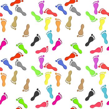 Seamless background made of colourful footprints