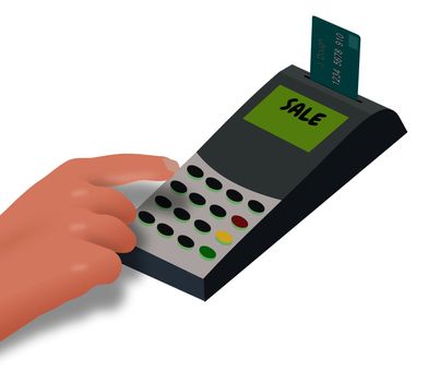 Illustration of a person using a chip and pin machine