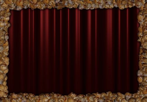 Red Theatre curtains with a frame of popcorn