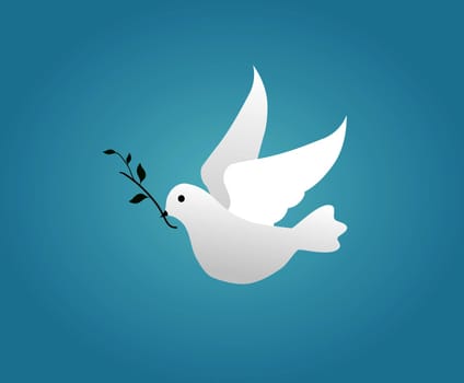 Illustrated white dove holding an olive branch
