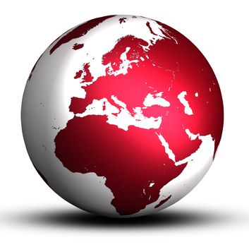 red europe world globe with shadow isolated on white background