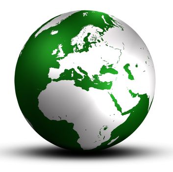 green europe world globe with shadow isolated on white background