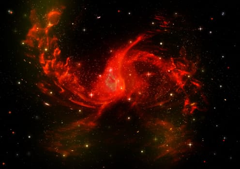 Stars and spiral galaxy in a free space
