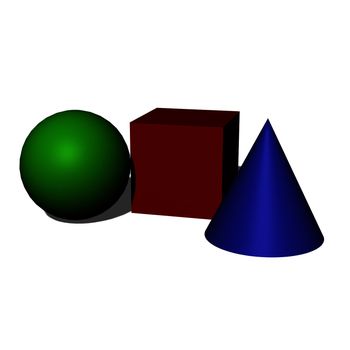 3 D illustration of three colorful geometric shapes